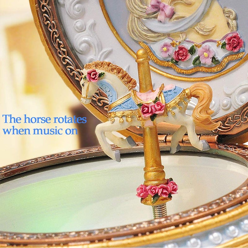 Briskfeel Classical Carousel Horse Music Box LED lights Twinkling Resin Carved Collectible Mechanical Musical Box with Sankyo 18-Note Horse Rotates with Music - Image 3